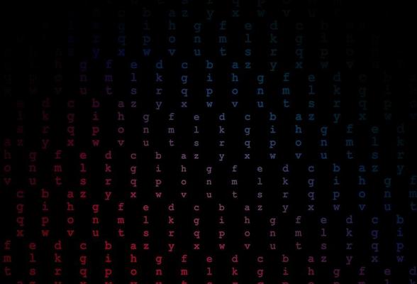 Dark blue, red vector background with signs of alphabet.