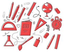 back to school doodle outlin red color style vector