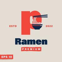 ramen alfabeto p logotipo vector