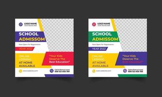 school education admission social media post and back to school web banner and promotion banner template vector