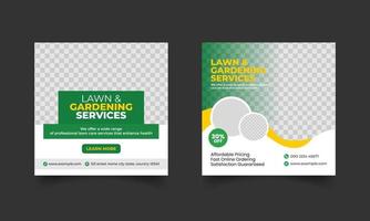 lawn mower garden or landscaping service social media post and web banner template vector