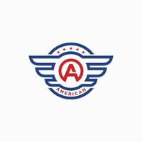 Initial logo design template in wings concept and american color vector