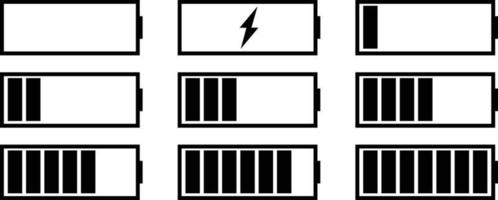 conjunto de iconos de batería. conjunto de iconos de luz de flash. firmar diseño negro vector