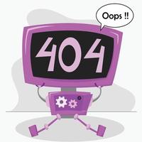robot roto con vector de ilustración de pantalla de error 404