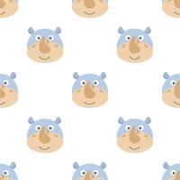 diseño divertido sonrisa rhino dibujos animados patrón sin costuras para fondo y papel tapiz. adorables cabezas interminables para un bebé de moda, tela, diseño de guardería. vector. vector