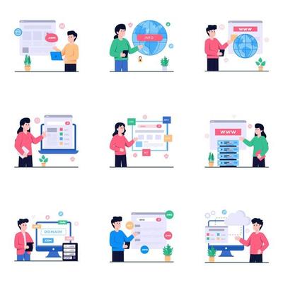 Pack of Domains Hosting Flat Illustrations
