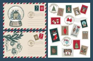 Christmas mail, postcard, hand drawn illustration. vector