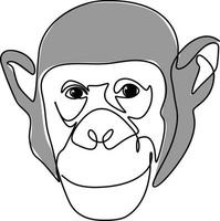 Simple colored chimpanzee drawing. Animal continuous single line drawing design vector