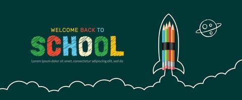 Pencil Rocket launching to space banner, Back to School background, Online learning and Web page template vector