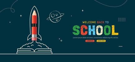 Back to School background with Pencil rocket launching from Notebook to space. Online learning and Web page template, Digital Education concept vector