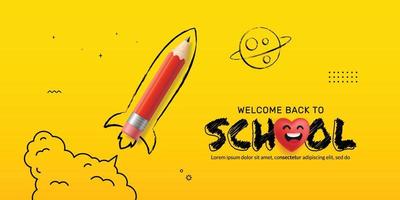 Pencil Rocket launching to space background, Back to School concept, Online learning and Web page design template vector