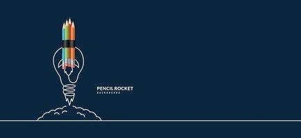 Back to School horizontal banner with rocket pencil launching to space. Online courses, learning and tutorials Web page template. Online education concept vector