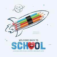 Back to School background with rocket pencil launching to space. Online learning and Web page template, Digital Education concept vector