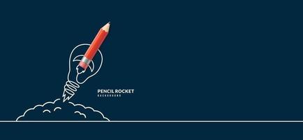 Back to School horizontal banner with rocket pencil launching to space. Online courses, learning and tutorials Web page template. Online education concept vector