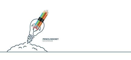 Back to School horizontal banner with rocket pencil launching to space. Online courses, learning and tutorials Web page template. Online education concept vector