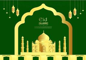 green color Eid celebration background with mosque vector