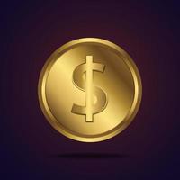 Golden dollar  coin on black background vector