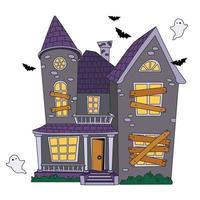 Halloween haunted house isolated on white background. Vector illustration.