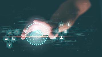 Businessmen who use the cloud to Log into cyberspace through secure online technology and password protection and authentication to verify your privacy. Access to cybersecurity information photo