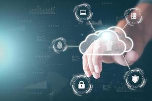 Businessmen who use the cloud to Log into cyberspace through secure online technology and password protection and authentication to verify your privacy. Access to cybersecurity information photo