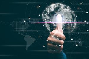 online security protection technology password verification and cybersecurity, fingerprint database access authorization, business people are allowed to connect cyber security,biometric data photo