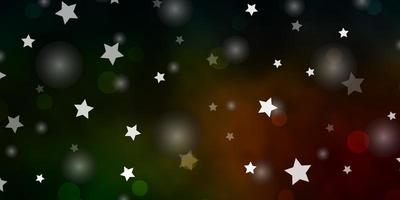 Dark Green, Red vector backdrop with circles, stars.