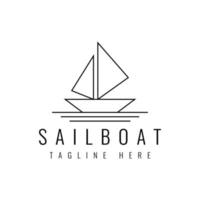 sail boat line art logo design vector