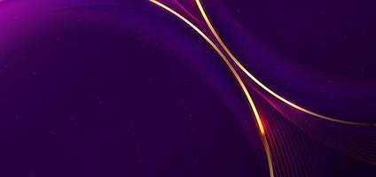 Abstract 3d gold curved line on purple and dark blue background with lighting effect and sparkle with copy space for text. vector