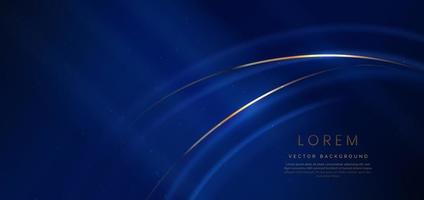 Abstract luxury glowing gold curved lines overlapping on dark blue background. vector