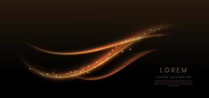 Abstract elegant gold glowing wave line with lighting effect sparkle on black background. vector