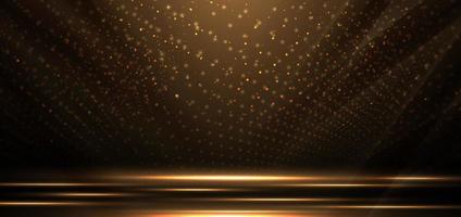 Elegant golden scene diagonal glowing with lighting effect sparkle on black background. vector