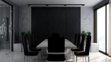 Diseño de oficina en 3d: maqueta de sala de reuniones moderna con concepto oscuro y elegante foto