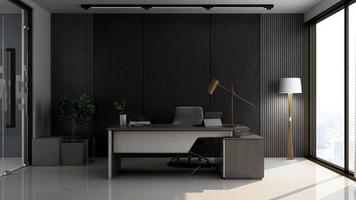 3D Render Modern office design - manager room interior wall mockup  with dark concept photo