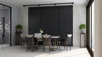 3D render office design - modern meeting room mockup with dark and elegant concept photo