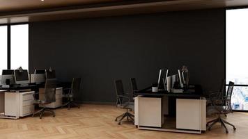 Dark modern minimalist office workplace interior design in 3d render - Open space working area photo