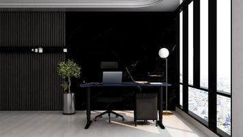 3D Render Modern office design - manager room interior wall mockup  with dark concept photo