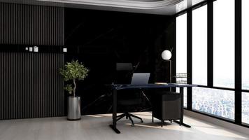 3D Render Modern office design - manager room interior wall mockup  with dark concept photo