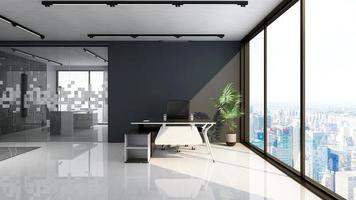 3D Render Modern office design - manager room interior wall mockup  with dark concept photo