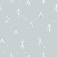 Navidad de patrones sin fisuras de lindo bosque de invierno sobre fondo gris. Pinos de arte de línea dibujados a mano. vector