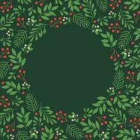 Frame with winter twigs and berries on green background. Template for greeting cards, invitation, poster, banner, flyer vector