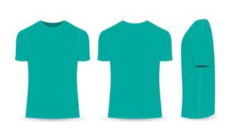 plain green t-shirt design, with front, back and side views vector