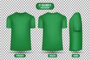 plain green t-shirt design, with front, back and side views, 3d style t-shirt mockup vector