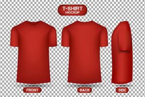 plain red t-shirt design, with front, back and side views, 3d style t-shirt mockup vector