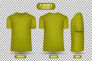 plain yellow t-shirt design, with front, back and side views, 3d style t-shirt mockup vector