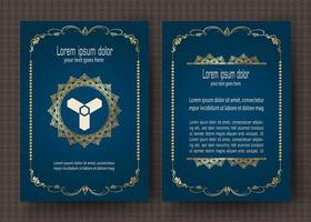 Gold vintage greeting card with blue background and shiny dots texture, Luxury ornament template, ideal for invitations, flyers, menus, brochures, postcards, wallpapers, etc. vector