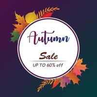 Autumn sale banner in circle premium vector illustration