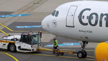 DUSSELDORF, GERMANY JULY 22, 2017 - Condor Airbus 320 D AICE taxiing before departure, Dusseldorf airport, Germany video