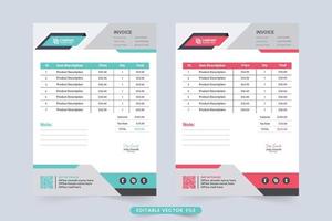 Professional business invoice template and price receipt vector. Creative purchase voucher and invoice template design with red and blue colors. Print-ready invoice decoration with price section. vector