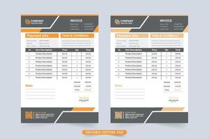 Price receipt and payment invoice template with orange color shades. Creative payment agreement and invoice bill template vector. Business invoice and cash receipt design with product price section. vector