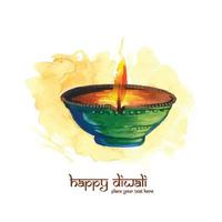 Happy diwali holiday background for watercolor diya festival design vector